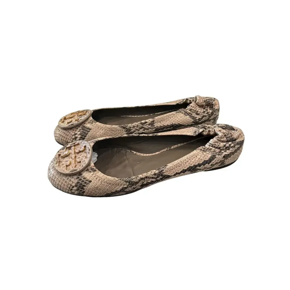 Tory Burch Reva Snake Print Leather Ballet Flats Women’s 7.5